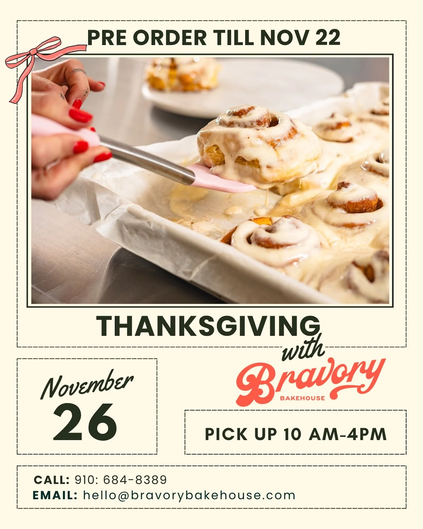 Pre-Order Cinnamon Rolls and Cookies for Thanksgiving 2025 Southern Pines, NC at Bravory Bakehouse