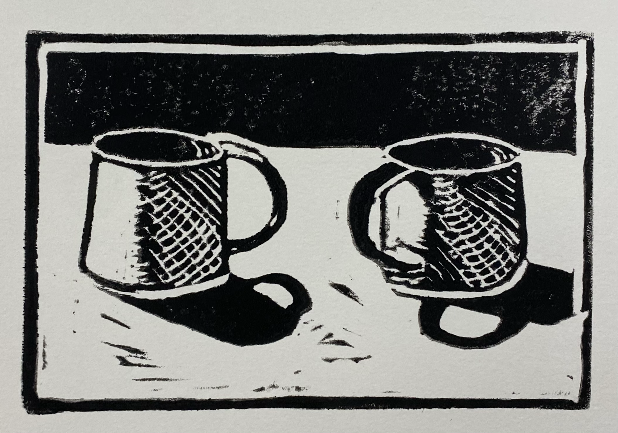 Two Ghosts, 5in x 8in, Linocut print