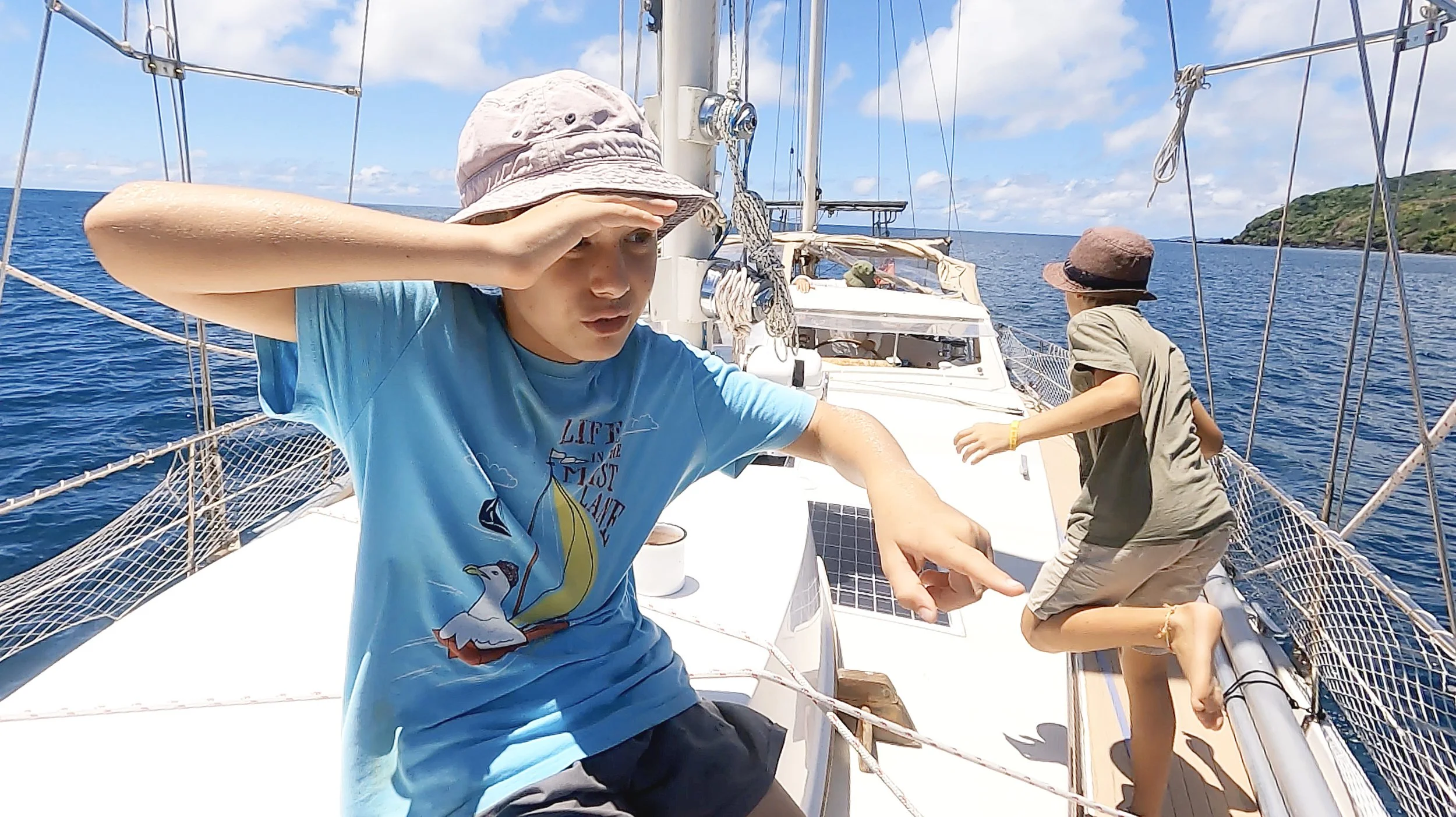 Darry and Yewan active on the deck on S/V Mothership