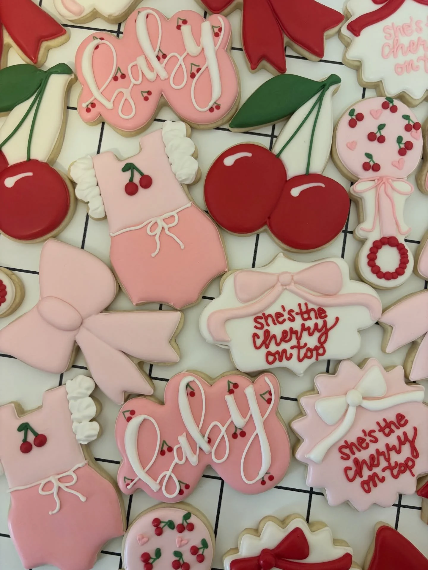 Cherry sweet way to celebrate baby girl❣️🍒 #customcookies #customcookiespittsburgh #pittsburghcookies