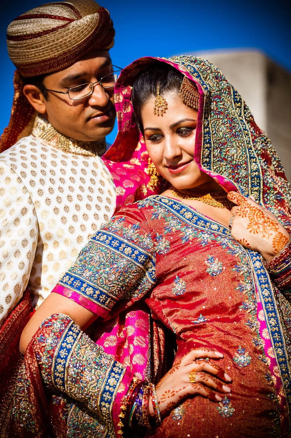 Bride and groom posing at St Louis Union Station wedding