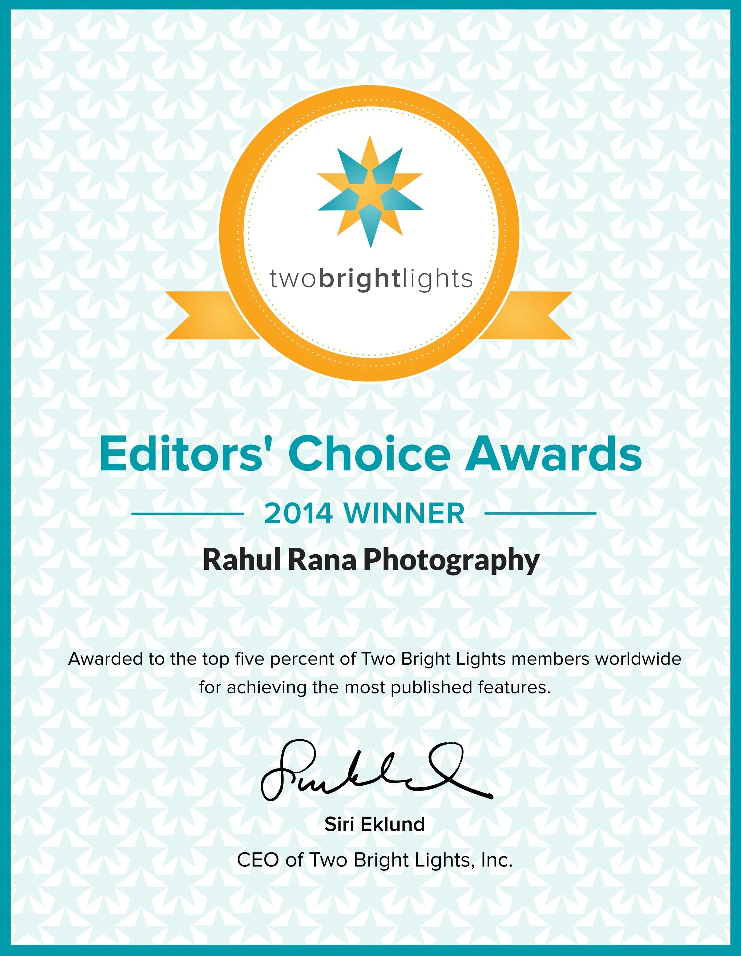 Editors' Choice Awards winner certificate