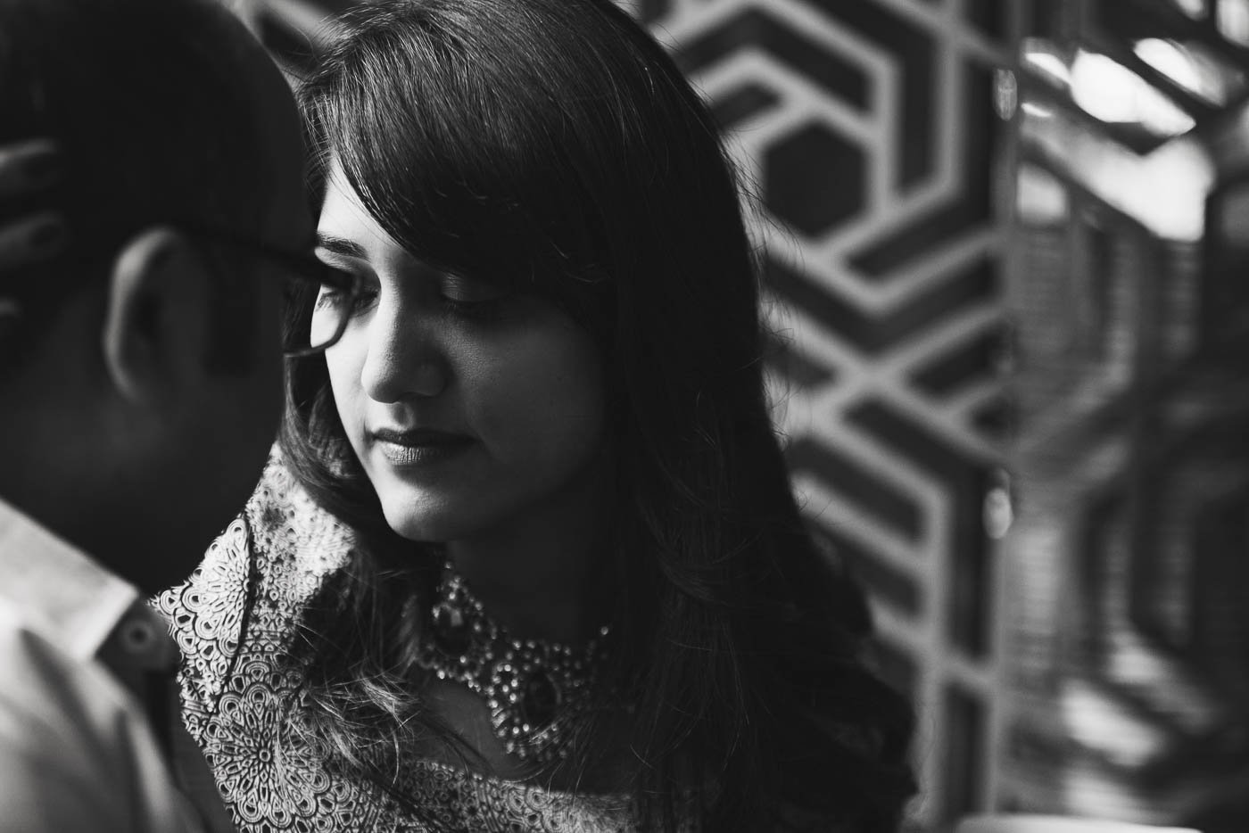  Bride looking at groom at Embeya Chicago West Loop Engagement Session by Rahul Rana Photography 