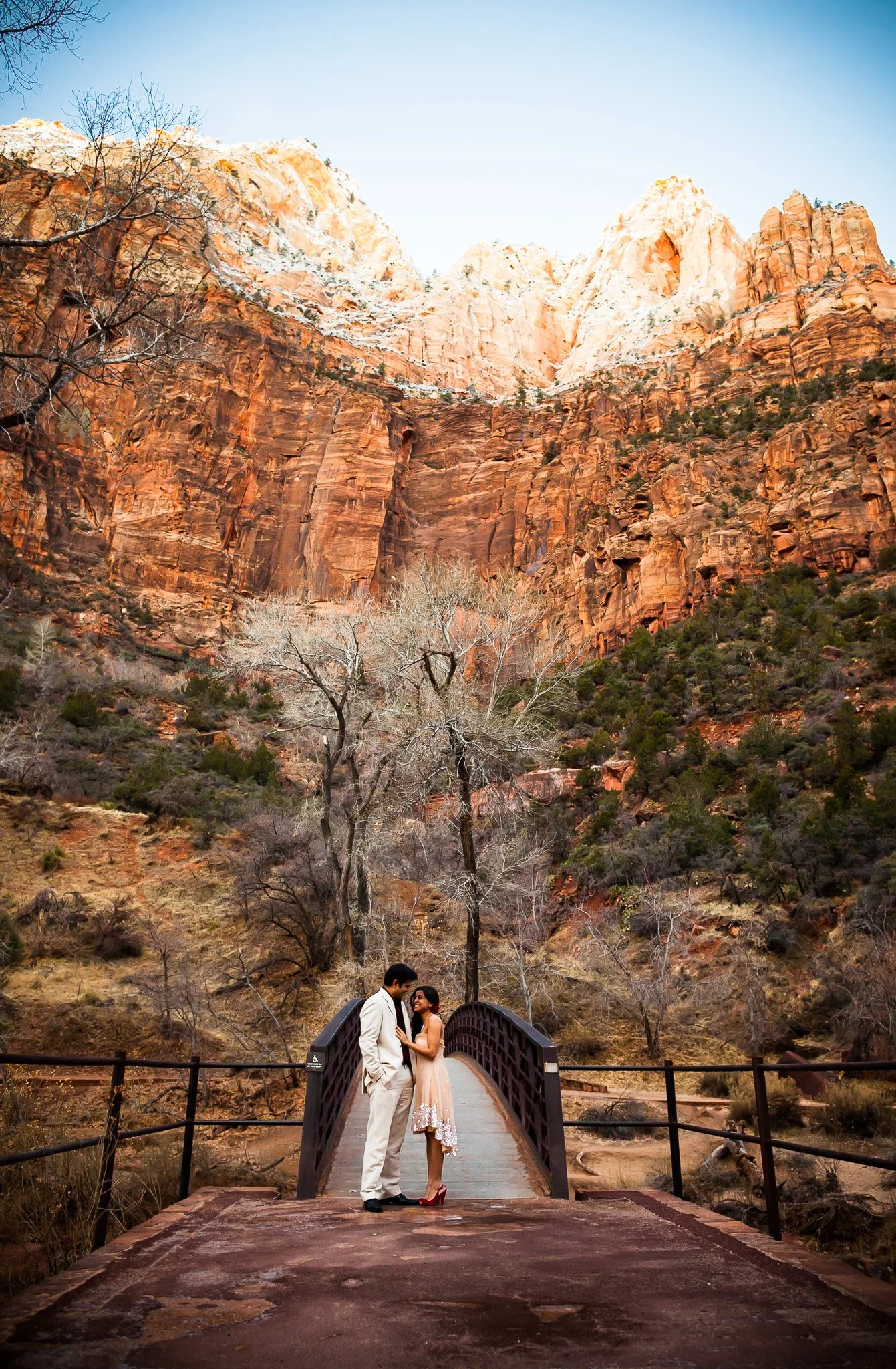 Zion National Park Utah pre-wedding engagement portrait session for Indian couple