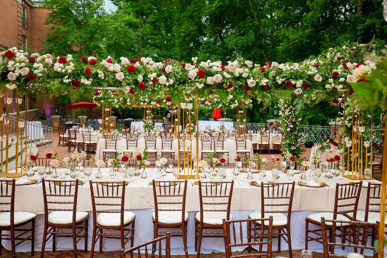 Reception table flower decor at Virginia wedding