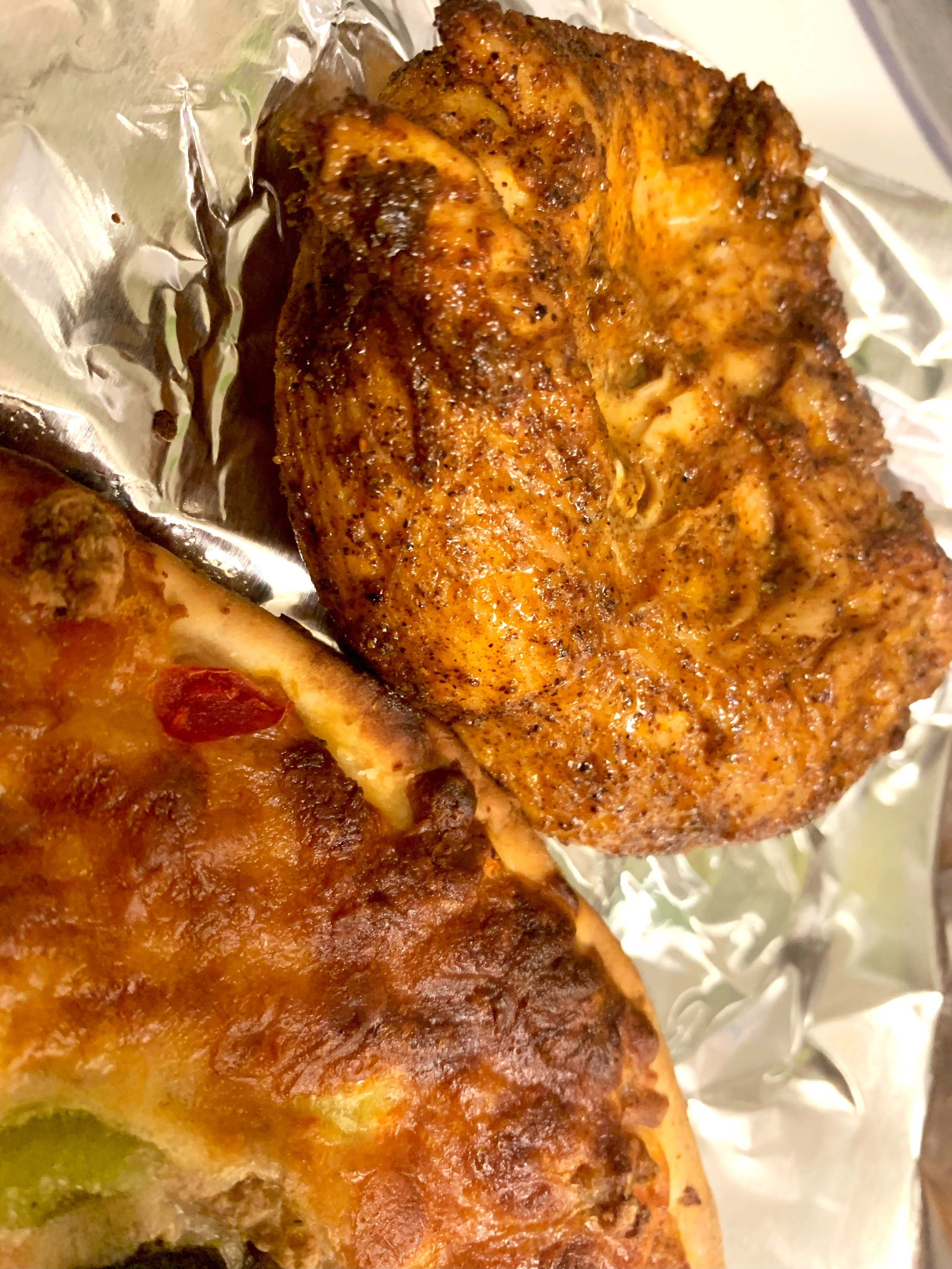 Italian spices, adobo, cumin, coriander, garlic, hing, red chili powder, lemon marinated 24 hours