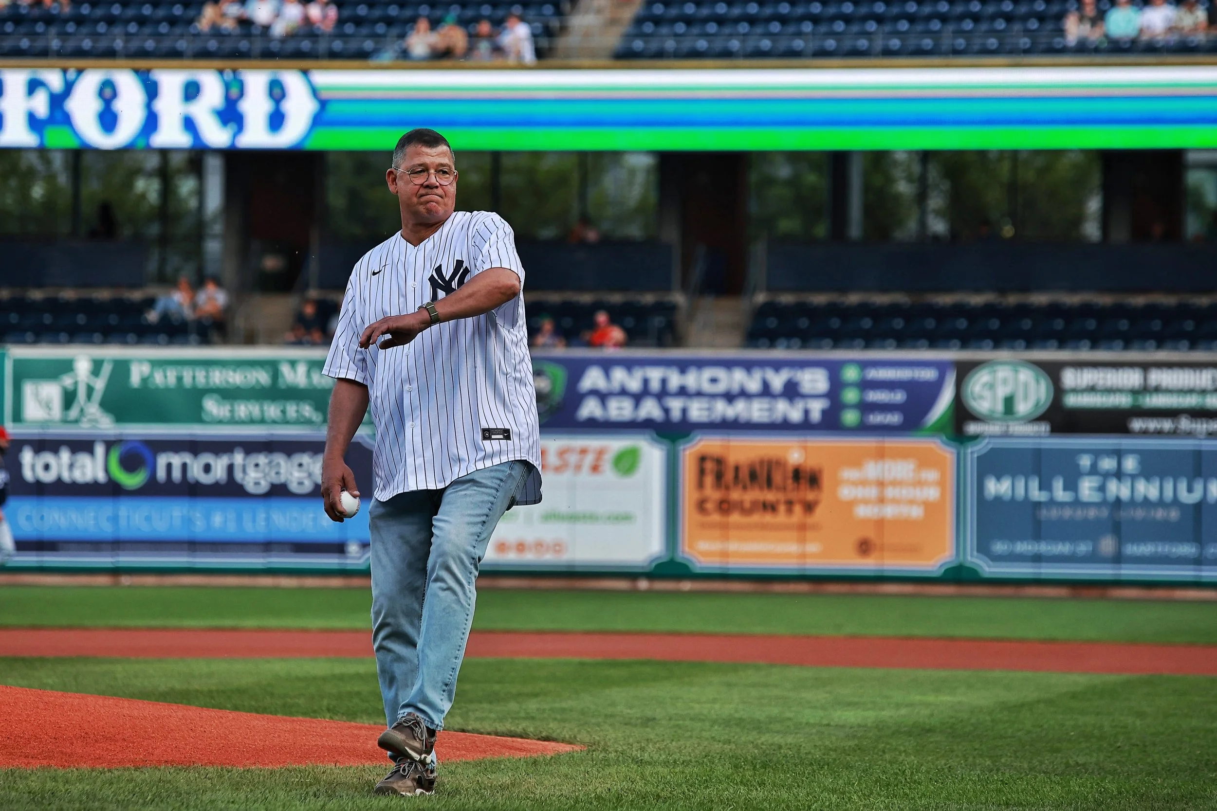 César Noble throws one of the ceremonial first pitches prior to Cuban Heritage Night.| Credit: Reynaldo Cruz Diaz