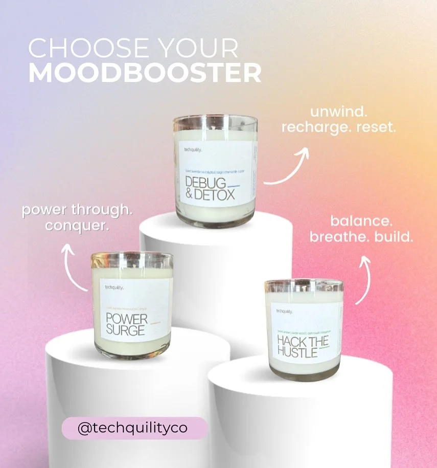Introducing my first collection ✨ [available to shop Cyber Monday!]

🕯️ Debug &amp; Detox: Release stress and reset your day.
🕯️ Hack the Hustle: Stay grounded while chasing your goals.
🕯️ Power Surge: Reignite your energy and motivation.

These c