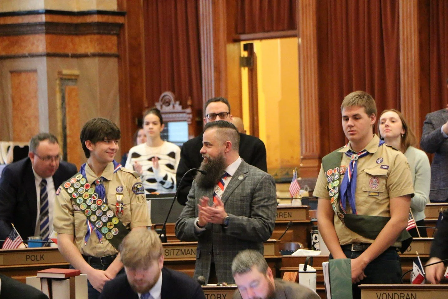 On Scouting Day on the Hill, it was an honor to give a warm Iowa House welcome to the Scouts in attendance including Eagle Scouts Keygan Angus and Peter Thomas from Troop 128 in Nevada!