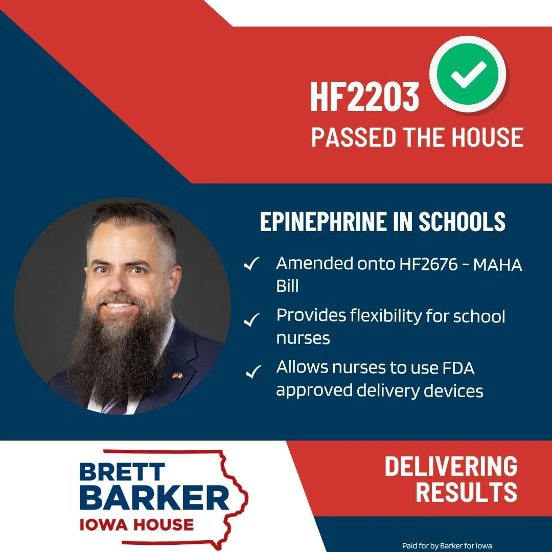 More results delivered! I&rsquo;m excited to report that I was able to work with our school nurses to provide them more flexibility to use FDA approved epinephrine delivery devices in schools. I&rsquo;m grateful for the assist from Senator Kara Warme