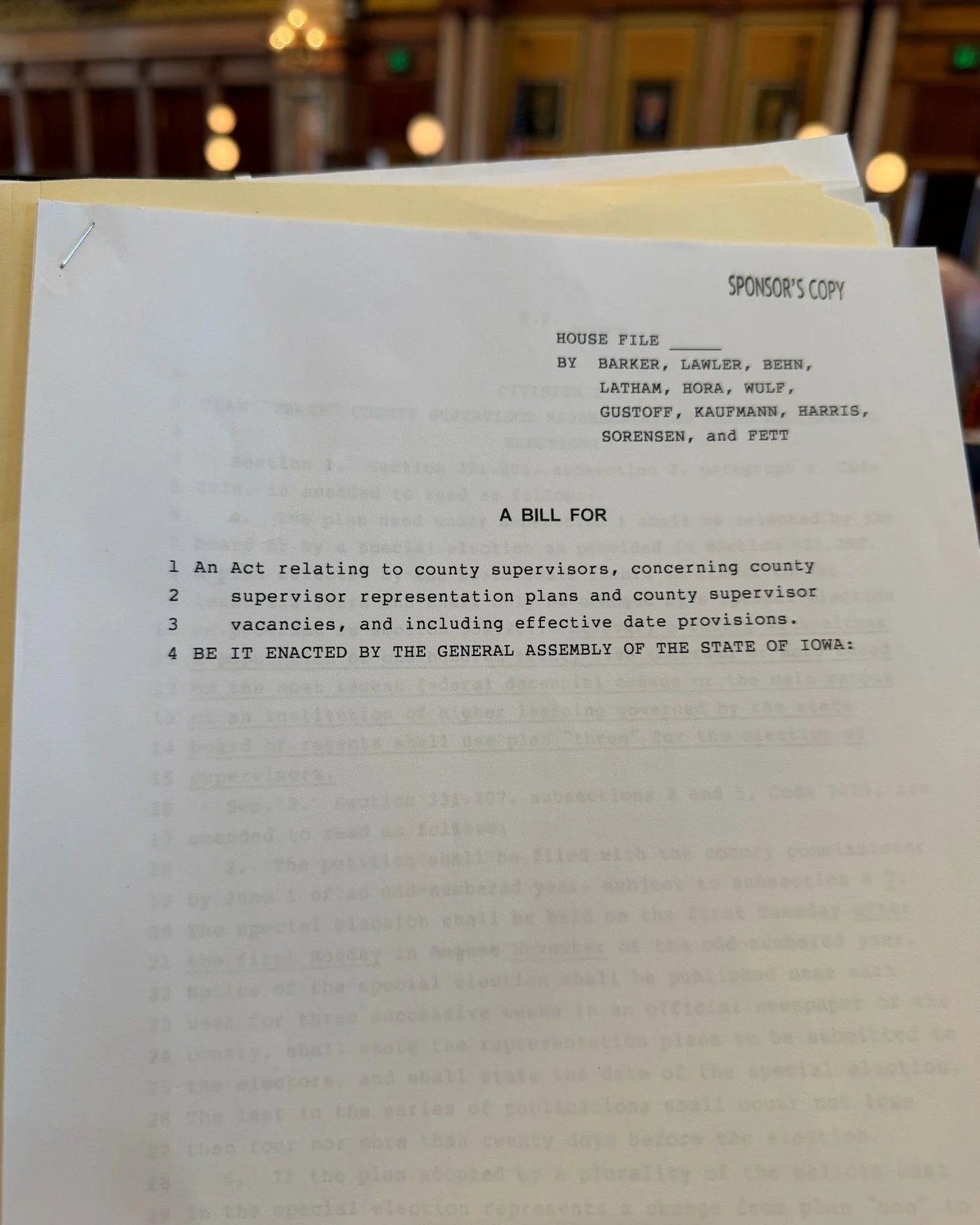 Promises kept! While going through my files to prepare for the end of session, I came across my copy of my first bill! This fall, Story County residents will be voting for county supervisors by districts, which ensure rural representation.
