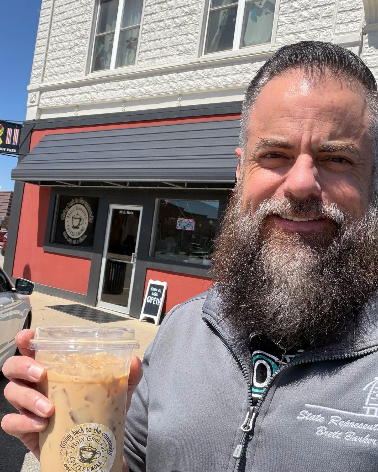 State Center &mdash; Holy Grounds is perfect to fuel great conversations at the doors on the glorious day God has provided! ☀️ ☕️