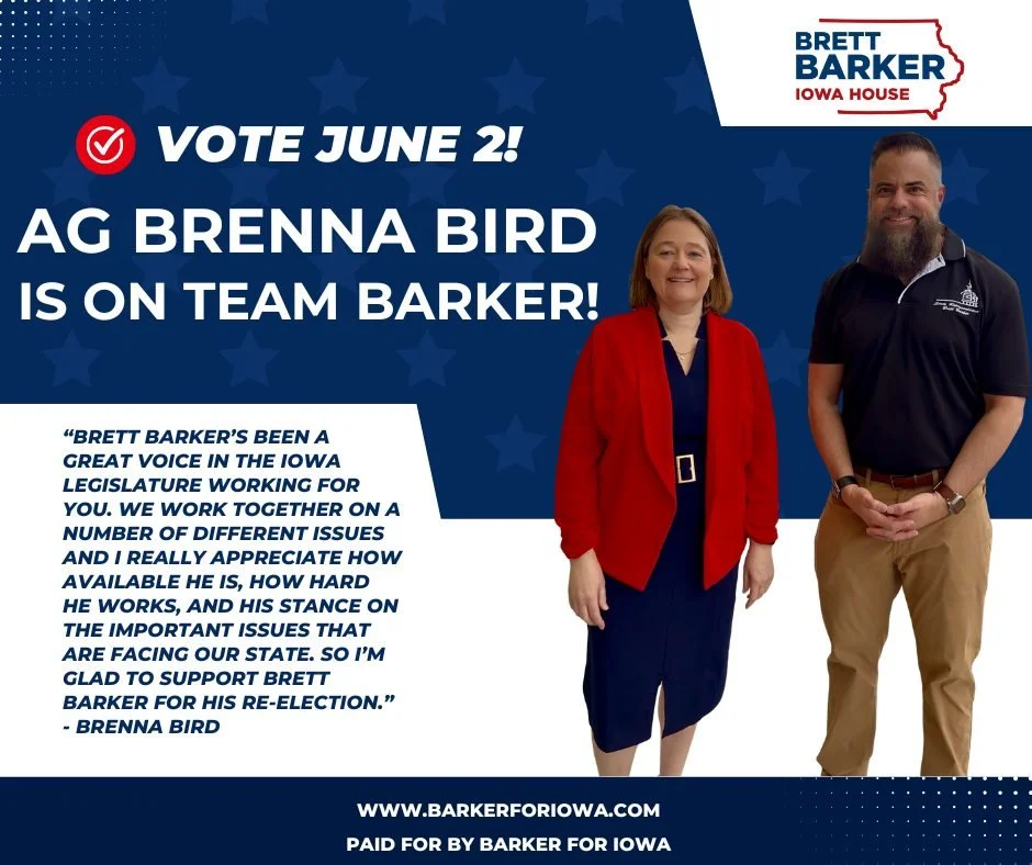 AG Brenna Bird is a fighter and I'm proud to have her support on Team Barker as we fight for a stronger Iowa!