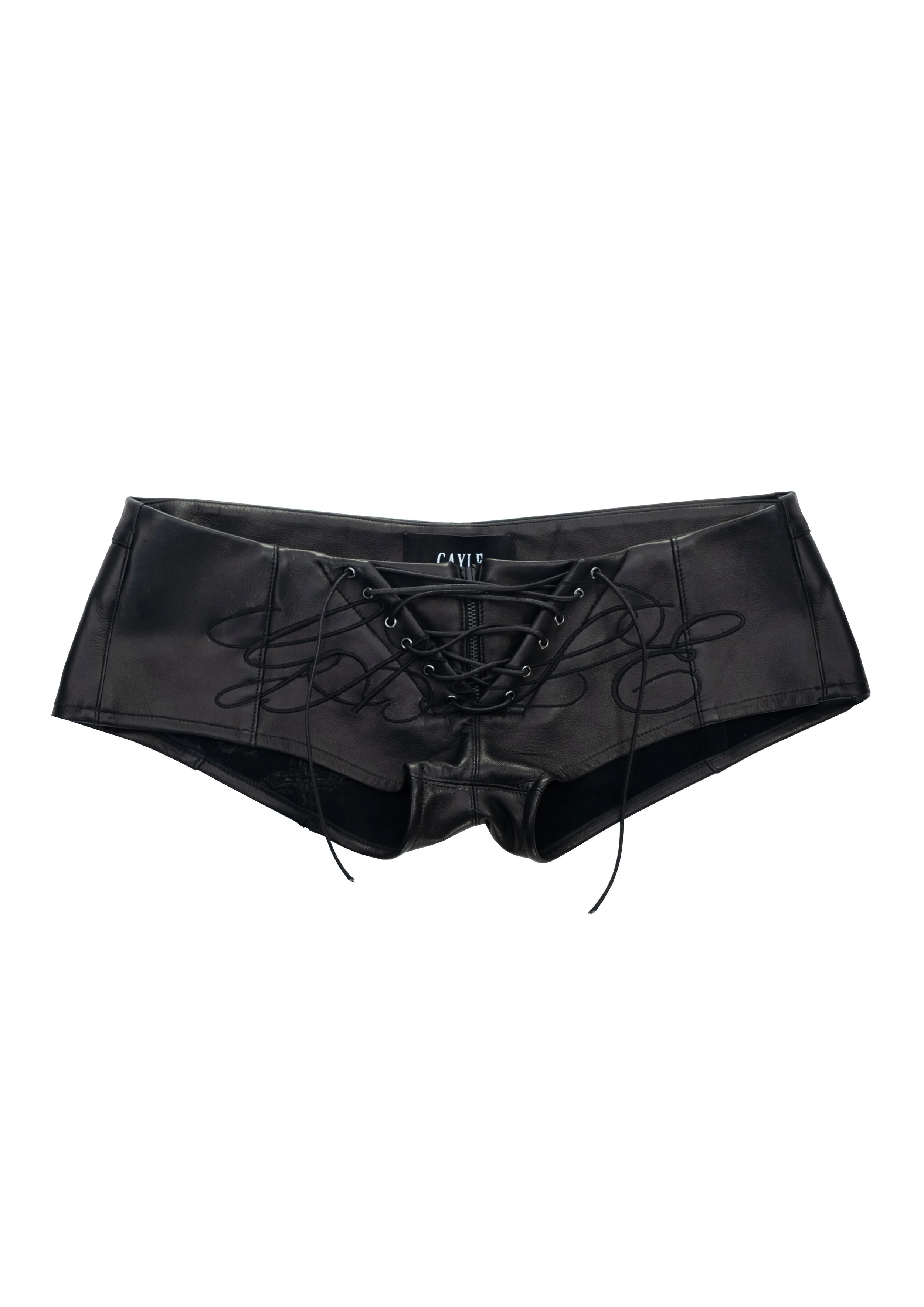 CHASTITY LOW RISE LEATHER MINI SHORTS