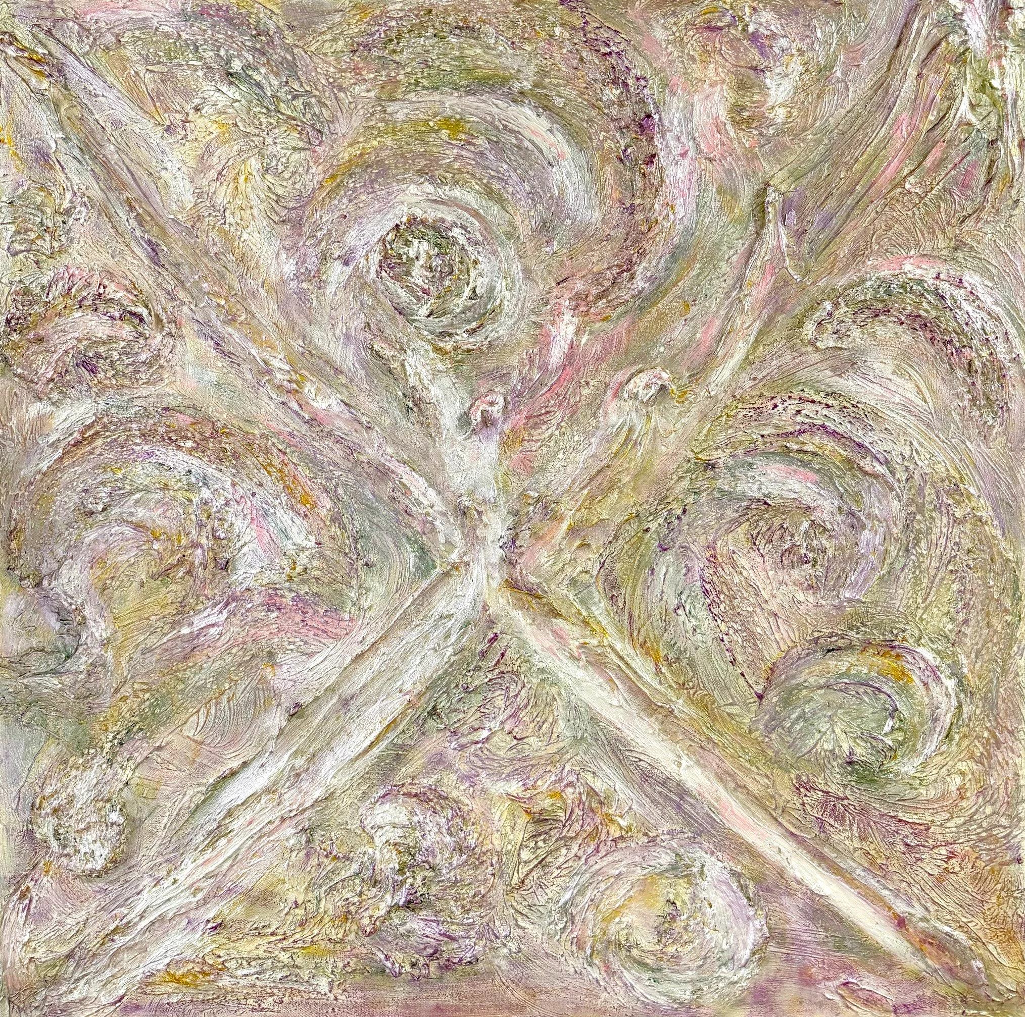 Exchange - Gebo 
Mixed media on canvas 
2026 
120cm x 120cm x 5cm 
$5500