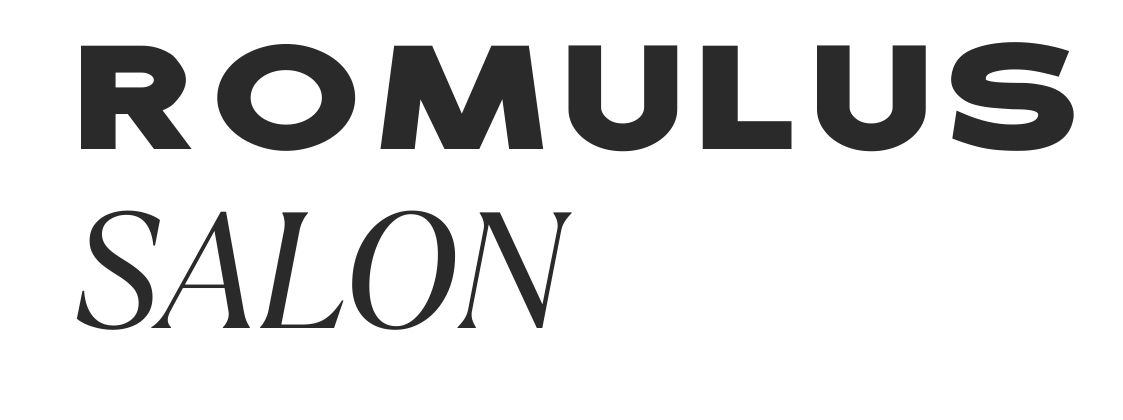 Text that reads 'ROMULUS SALON' with 'ROMULUS' in bold uppercase letters and 'SALON' in italicized uppercase letters.