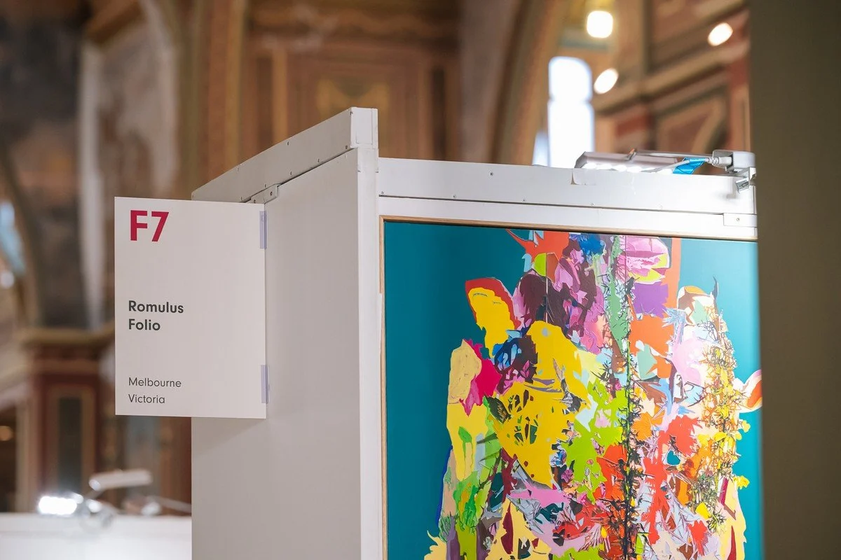 Colorful abstract artwork displayed at an art exhibition in Melbourne, Victoria.