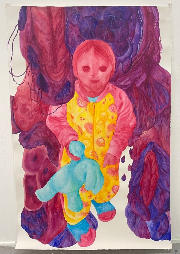 Between legs 
2022 
Watercolour on paper 
168cm x 113cm