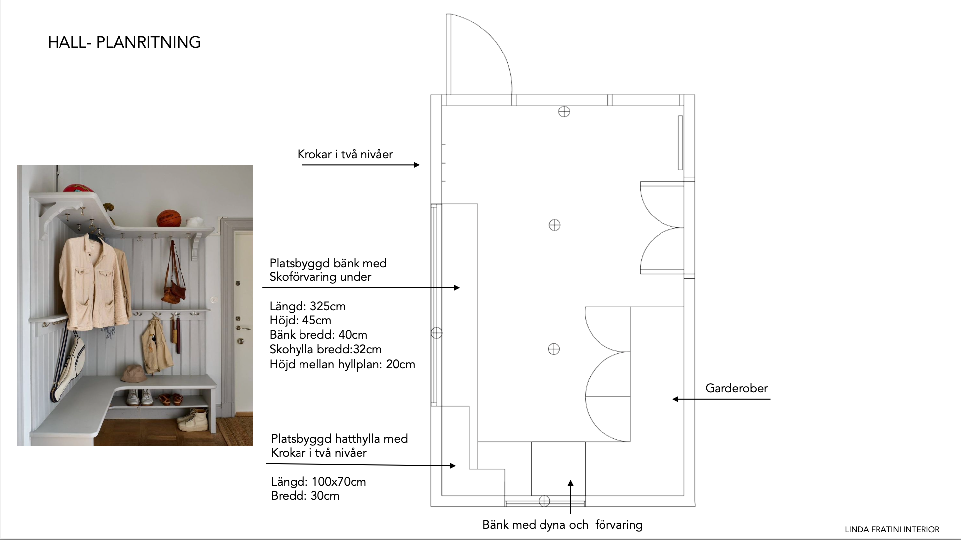 Planritning hall av inredare Linda Fratini