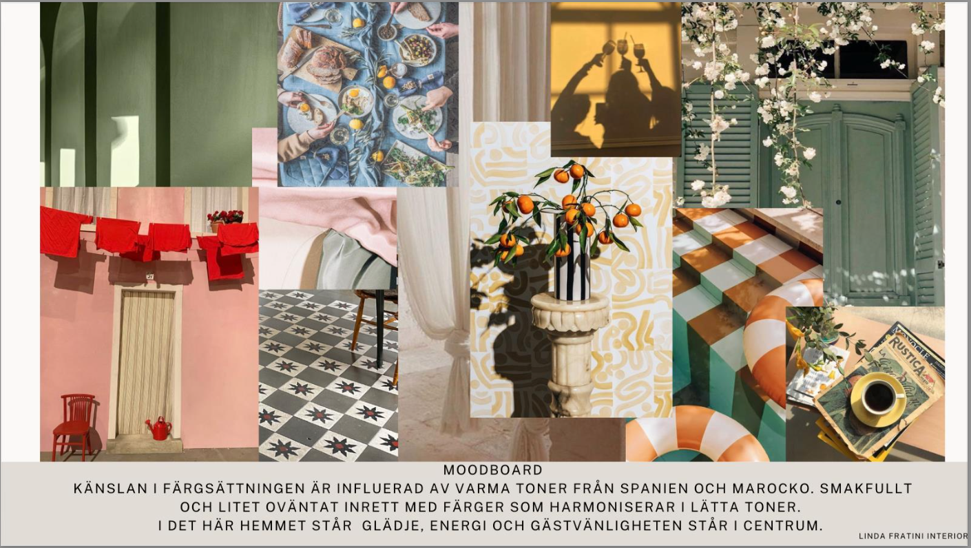 Moodboard färgsättning av Inredare Linda Fratini