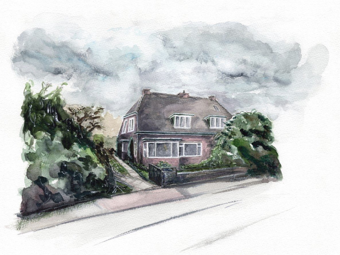 Thuis - aquarel in opdracht, 30x40cm