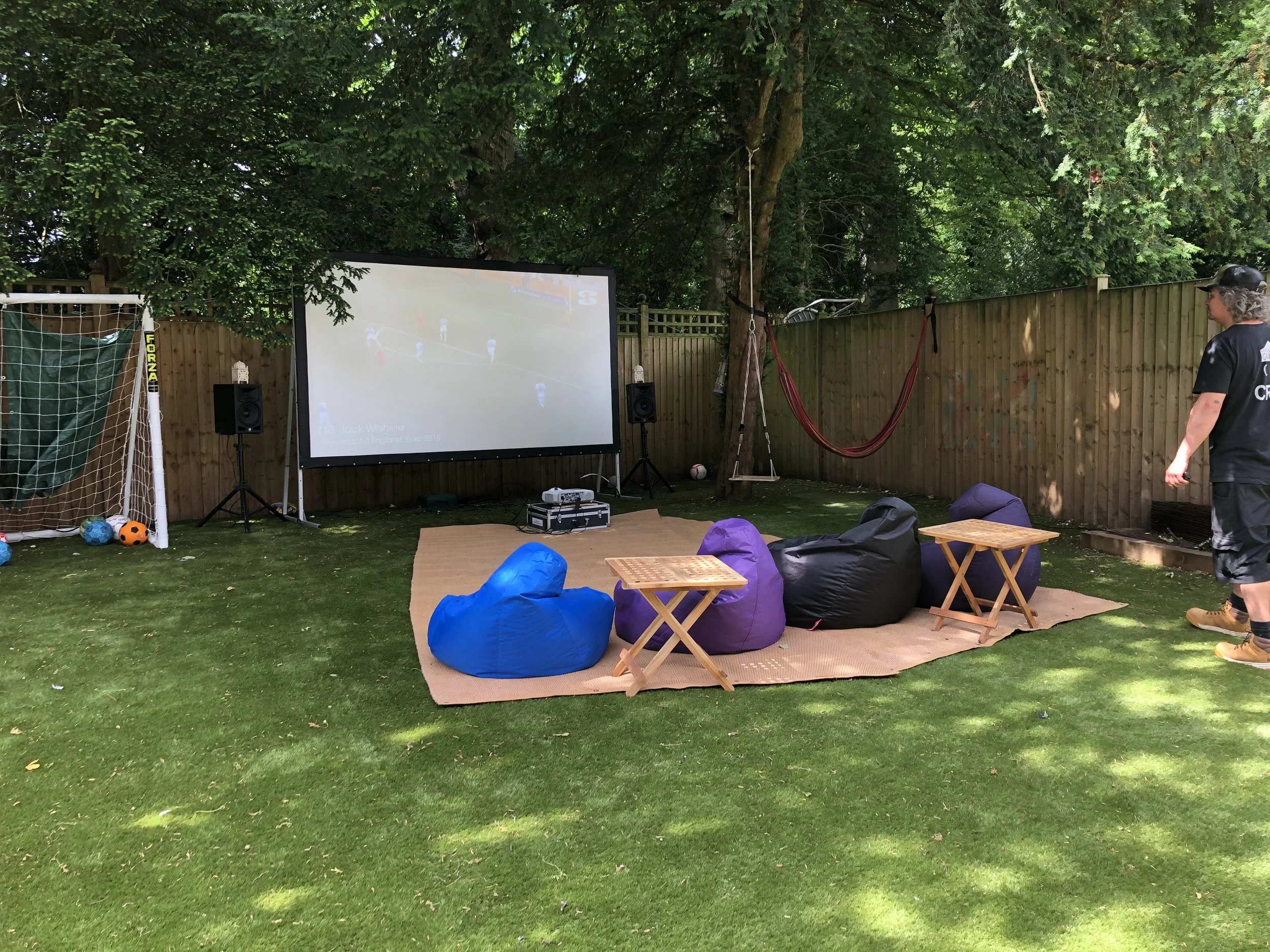 Outdoor 2m projector screen in garden