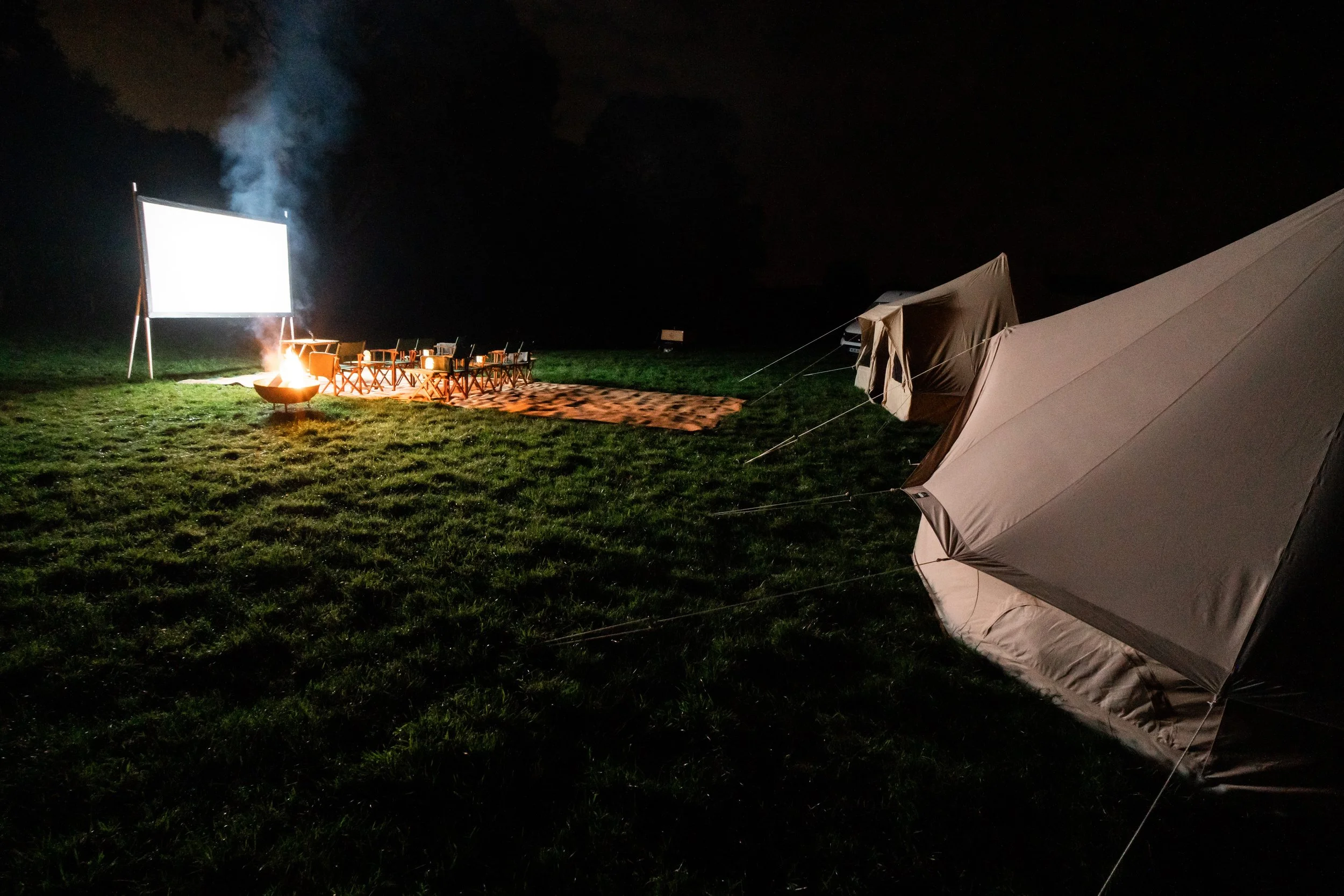 open air cinema combined with bell tent setup