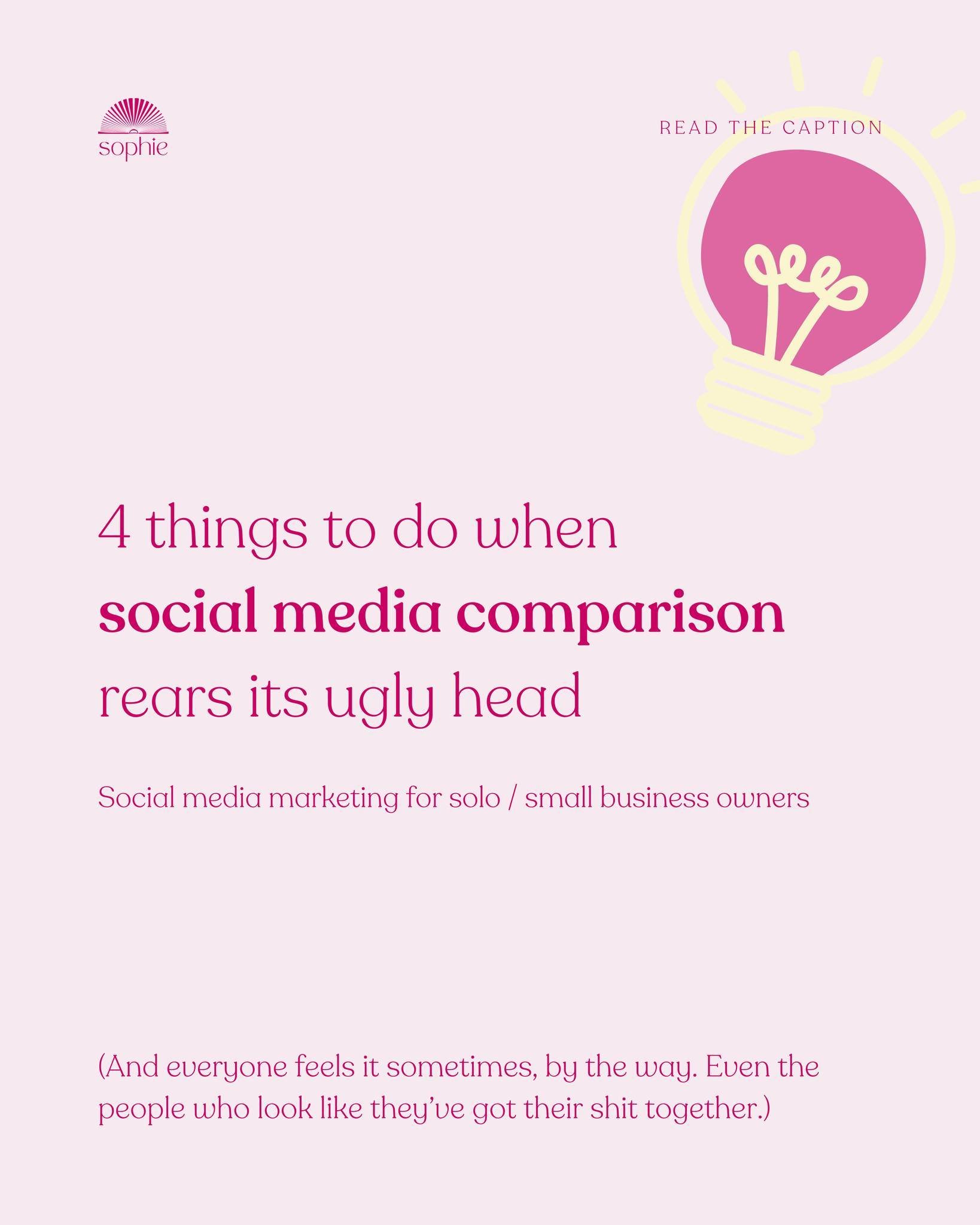 Do you ever compare your business content to others on social media? Ever give yourself a hard time for not doing more/better? Here are 4 things I find helpful when dealing with social media comparison:

💡 1. Taking time away from social when that f