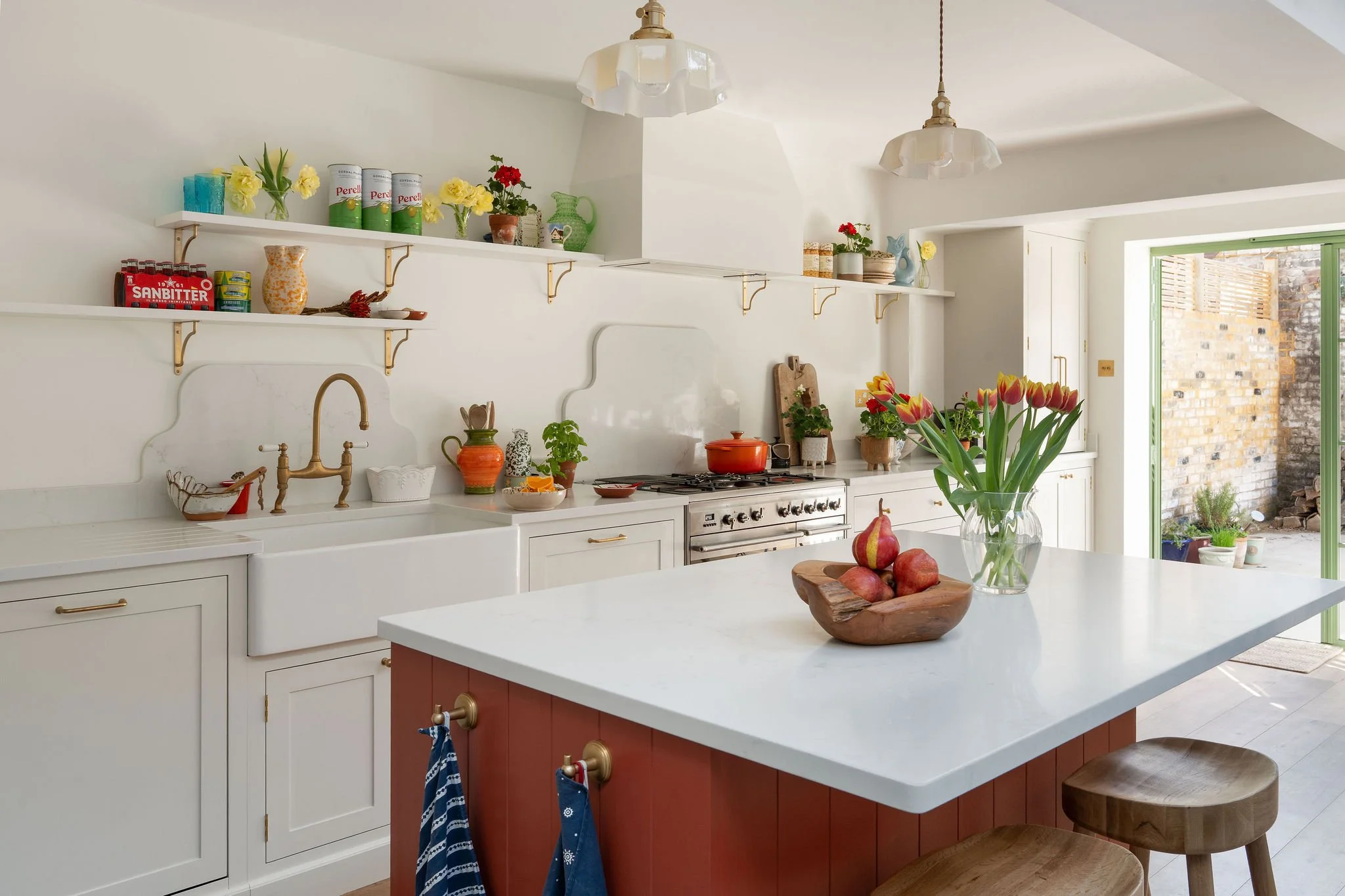 In-frame shaker cabinetry in off-white with timber open shelving – Fallow Workshops