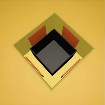 Stylized illustration of a black open box with red and yellow interior on a yellow background.