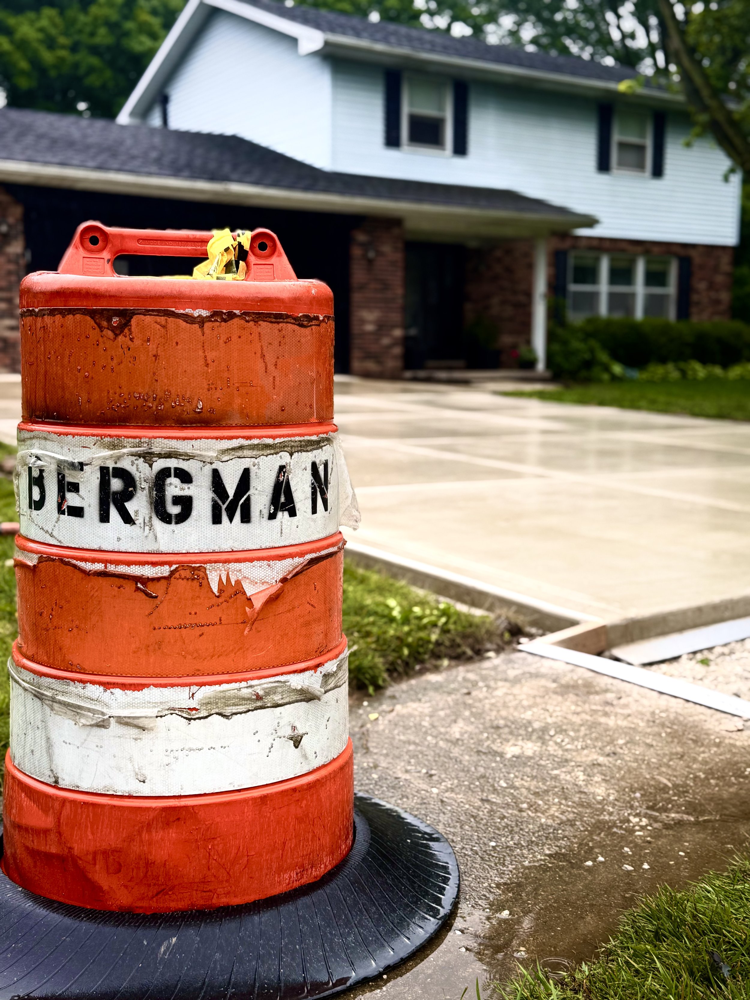 Bergman Concrete Barrel with in progress new driveway in the background