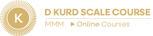 D Kurd Scale Course logo with a gold circle and the letter K, and text indicating online courses.
