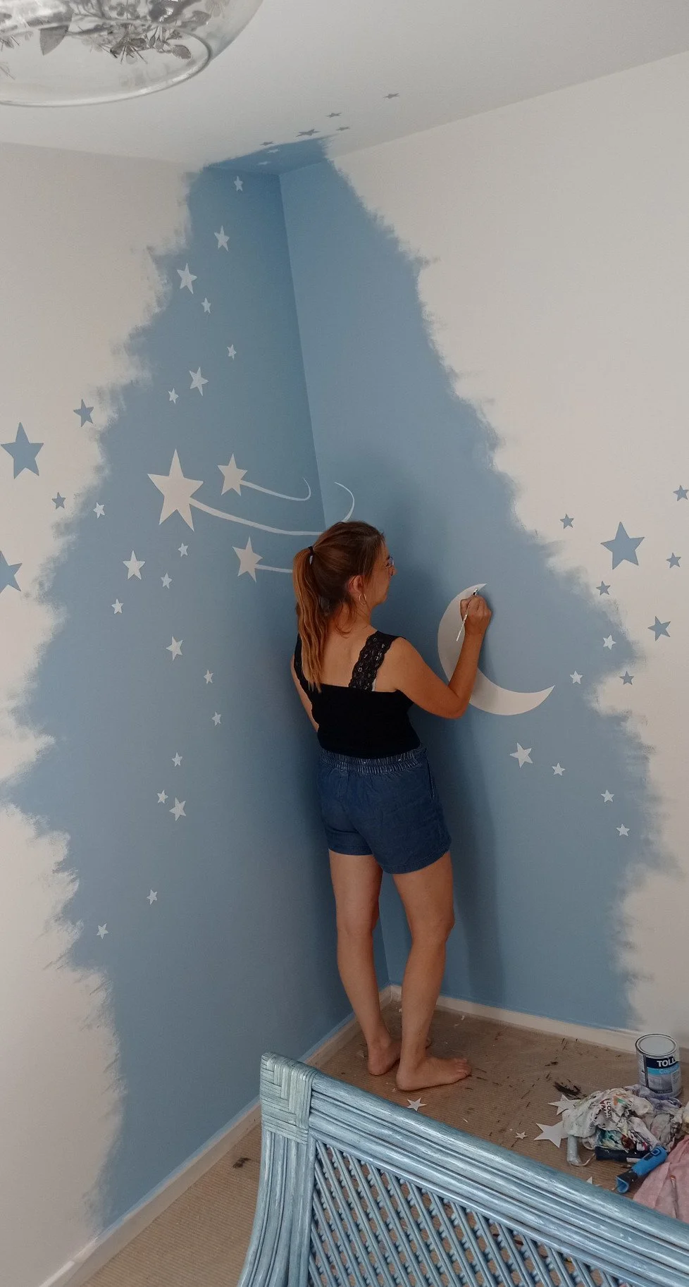 Fresque Angel fait le mur, artdecor, décor mural muralart, fresco, peintre muraliste, fresque chambre, fresque étoilée