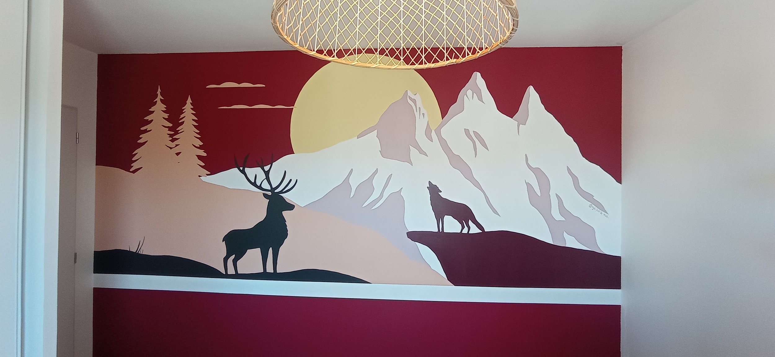 fresque chambre bébé, peinture murale, painting, art mural, angel fait le mur, montagne, mur, décoration d'intérieur