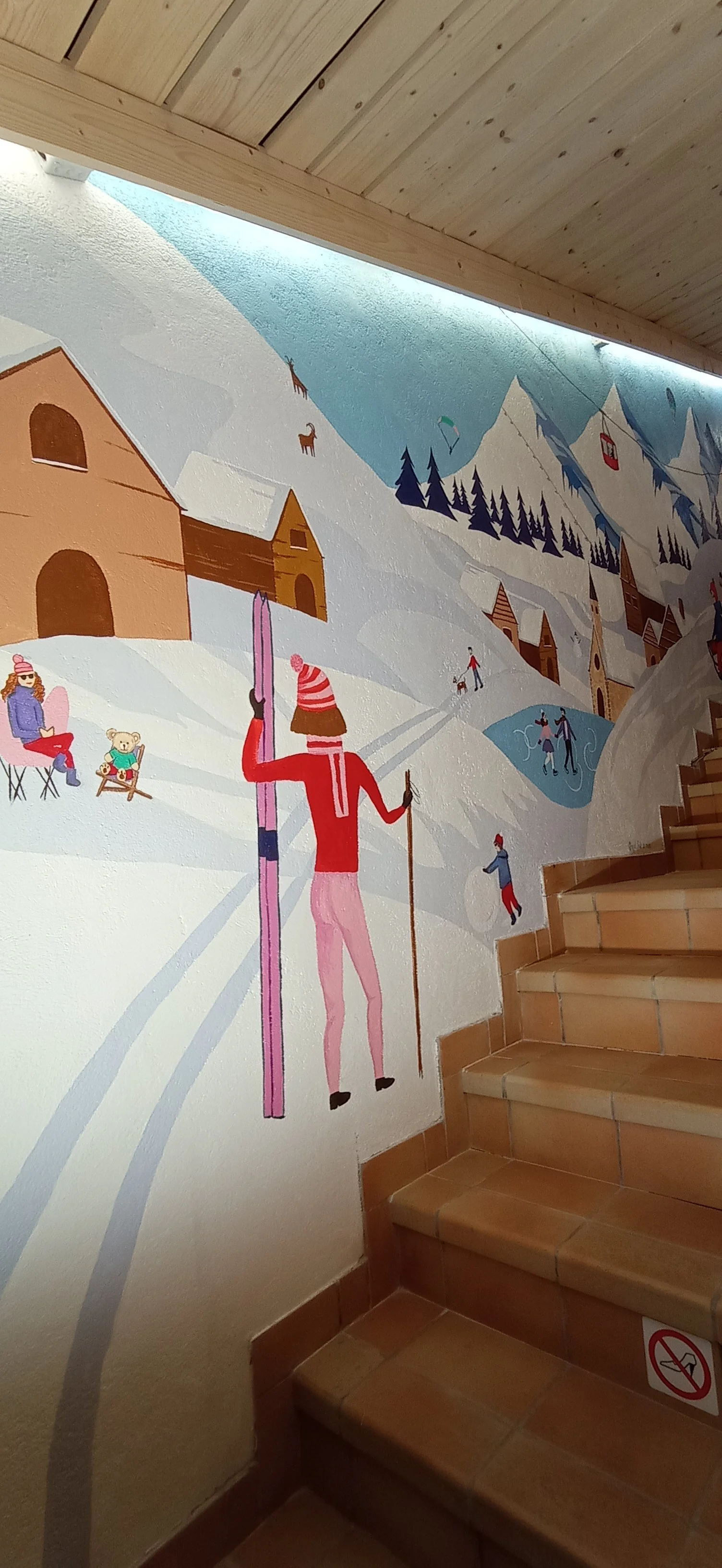 Angel fait le mur, peintre muraliste, fresque montagne, art mural, muralart, décoration montagne, mur peint, alpes décor, alpes décoration