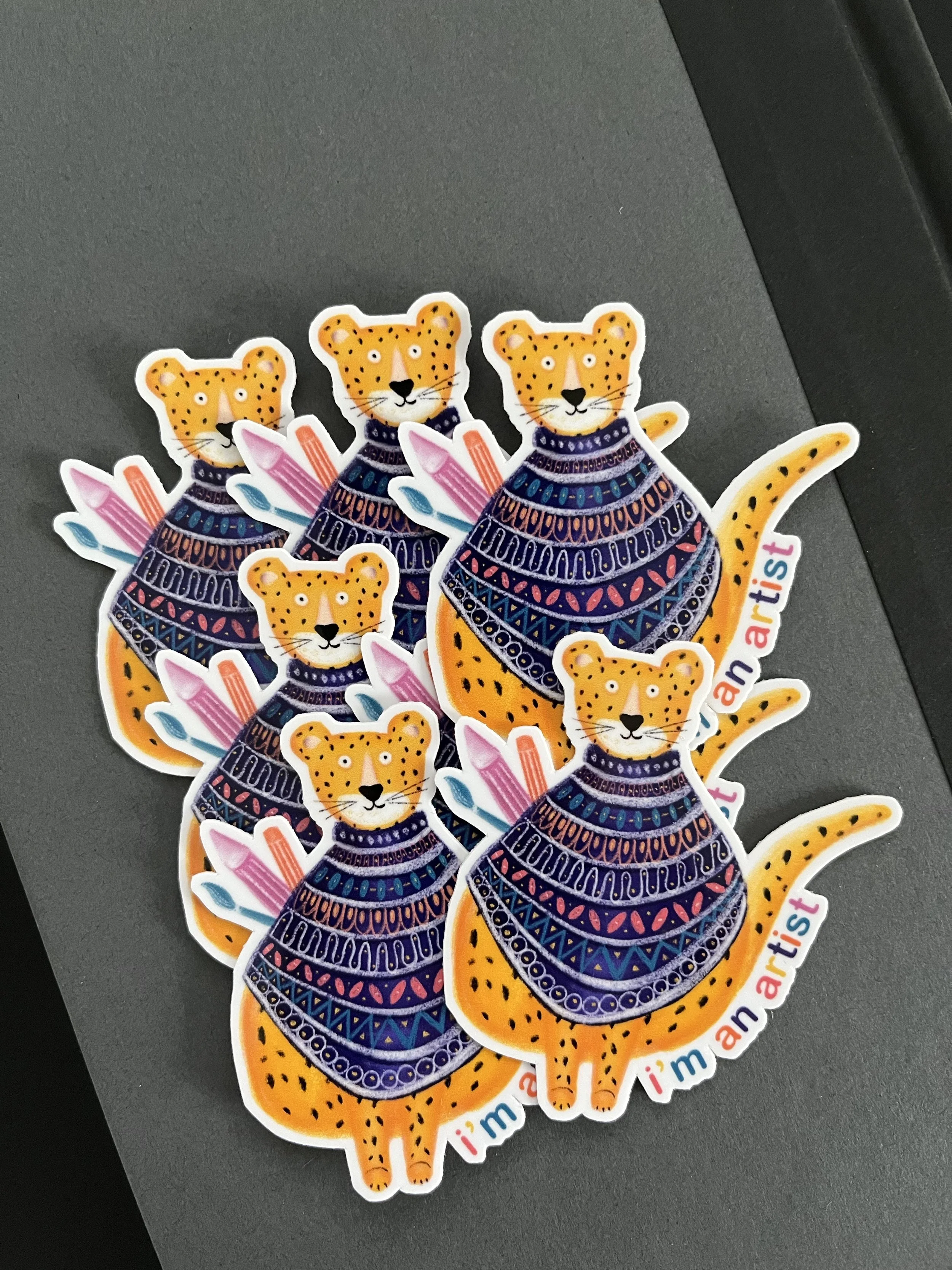 I'm an artist sticker, leopard in a sweater