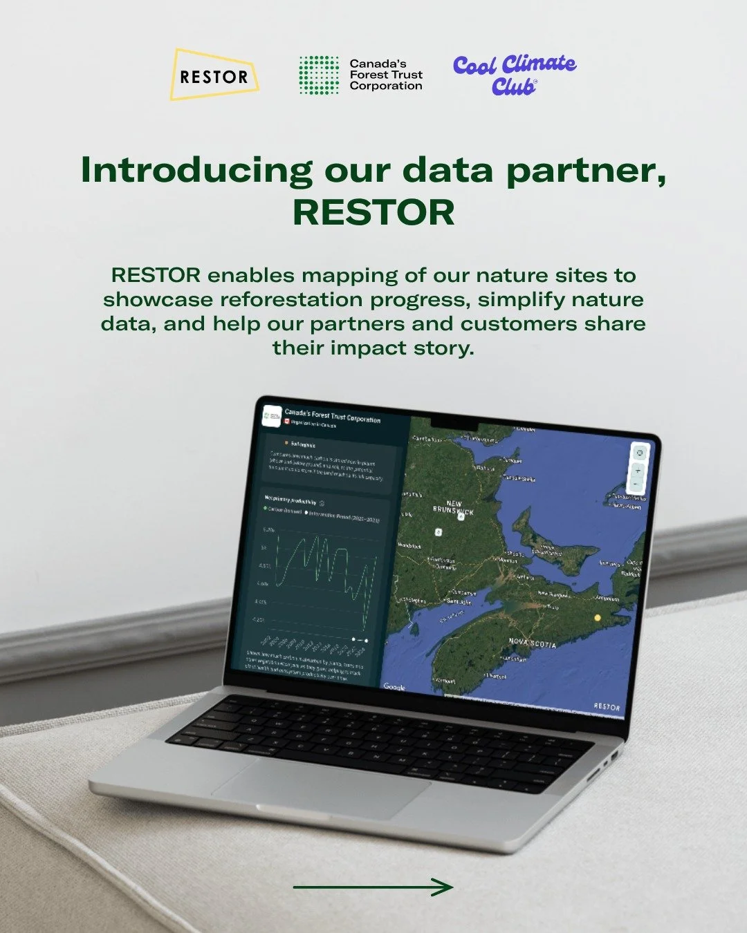 🔔 ICYMI 🔔 Our data partner, Restor (@restor.eco), provides transparency through mapping of our nature sites to showcase reforestation progress, simplify nature data, and help our partners and customers share their impact story.

#ClimateAction #Can