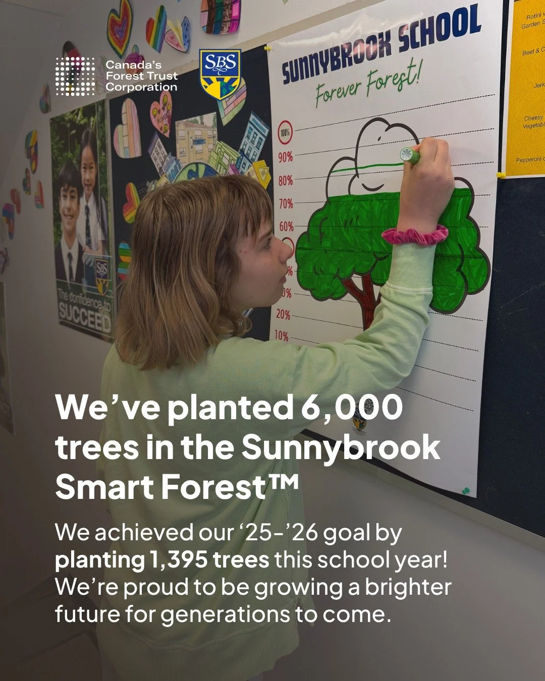 We did it! 🌳 We're incredibly proud to share that @sunnybrook_school has officially planted 6,000 trees in our very own Smart Forest&trade;, powered by @canadasforest. 

This school year alone, our students helped plant 1,395 trees, reaching our '25