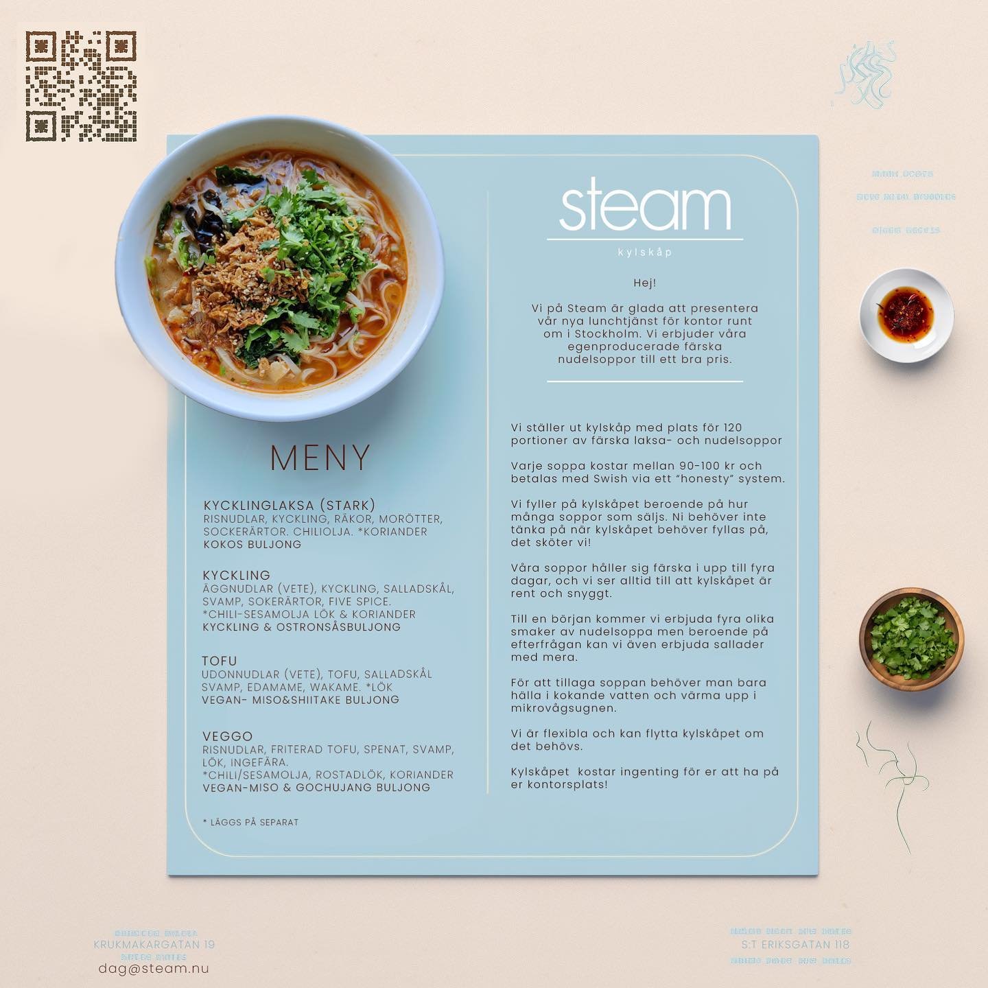 Intresserad av att g&ouml;ra din kontorslunch till veckans h&ouml;jdpunkt? 🚀 Sl&auml;ng iv&auml;g ett DM eller kontakta oss p&aring; dag@steam.nu f&ouml;r en smakrik revolution!