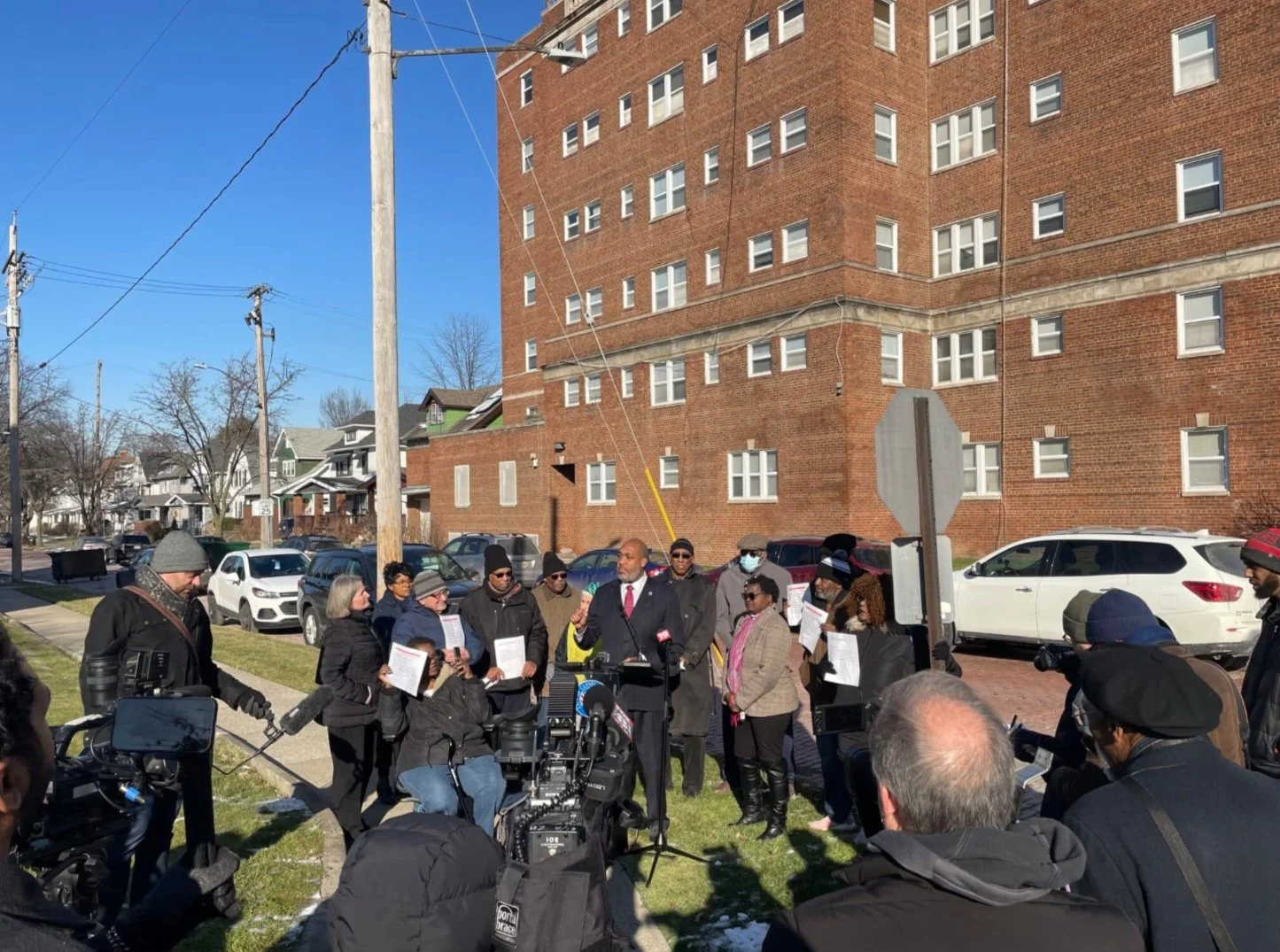 Shaker Square residents protest lack of heat and water leaks at apartments owned by NY LLC