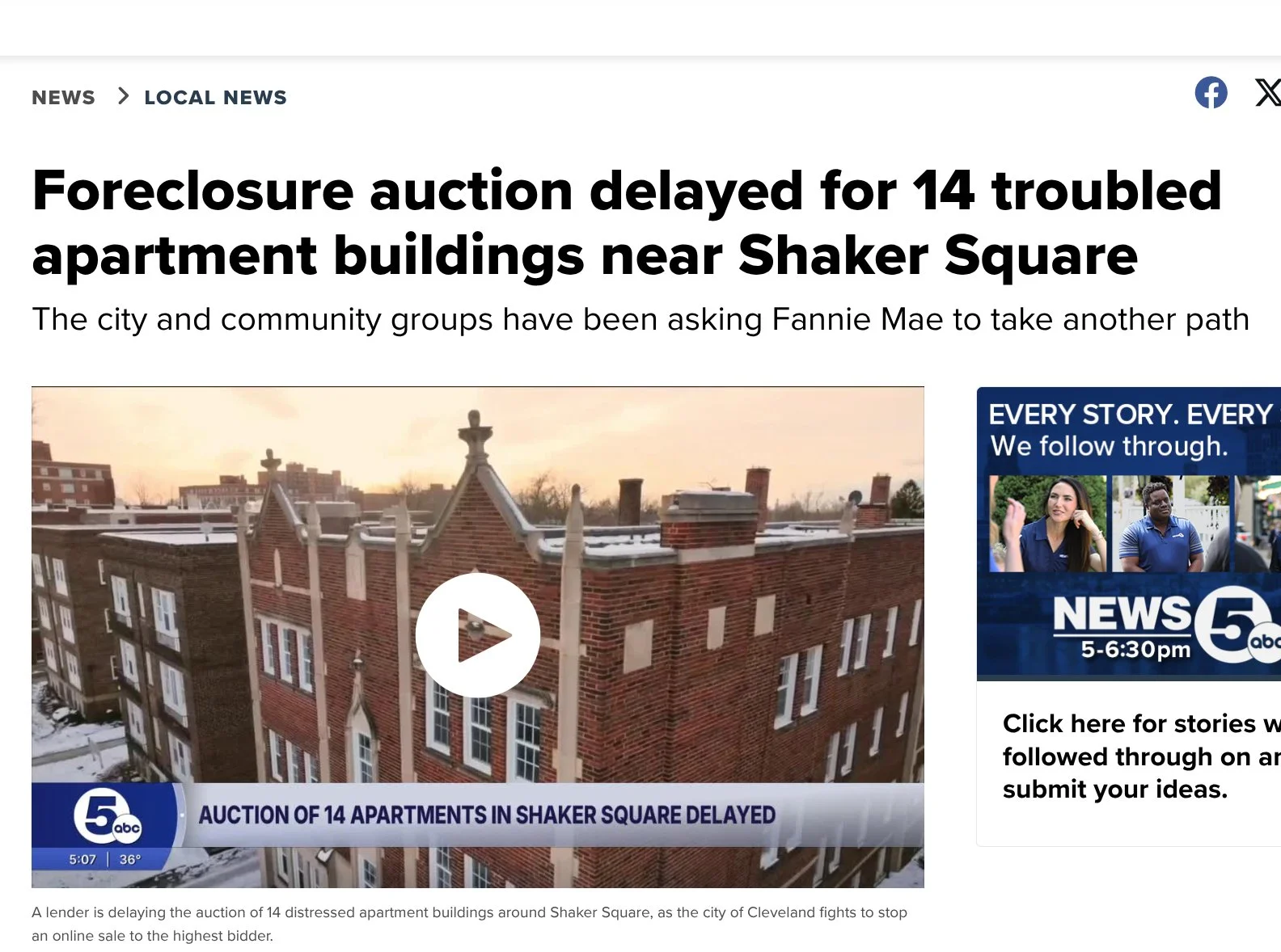 “This allows time for further discussions with Fannie Mae on a path forward that ensures a beneficial neighborhood outcome,” Tyler Sinclair, the spokesman, wrote in an emailed statement. “The residents of the Shaker Square neighborhood deserve to liv