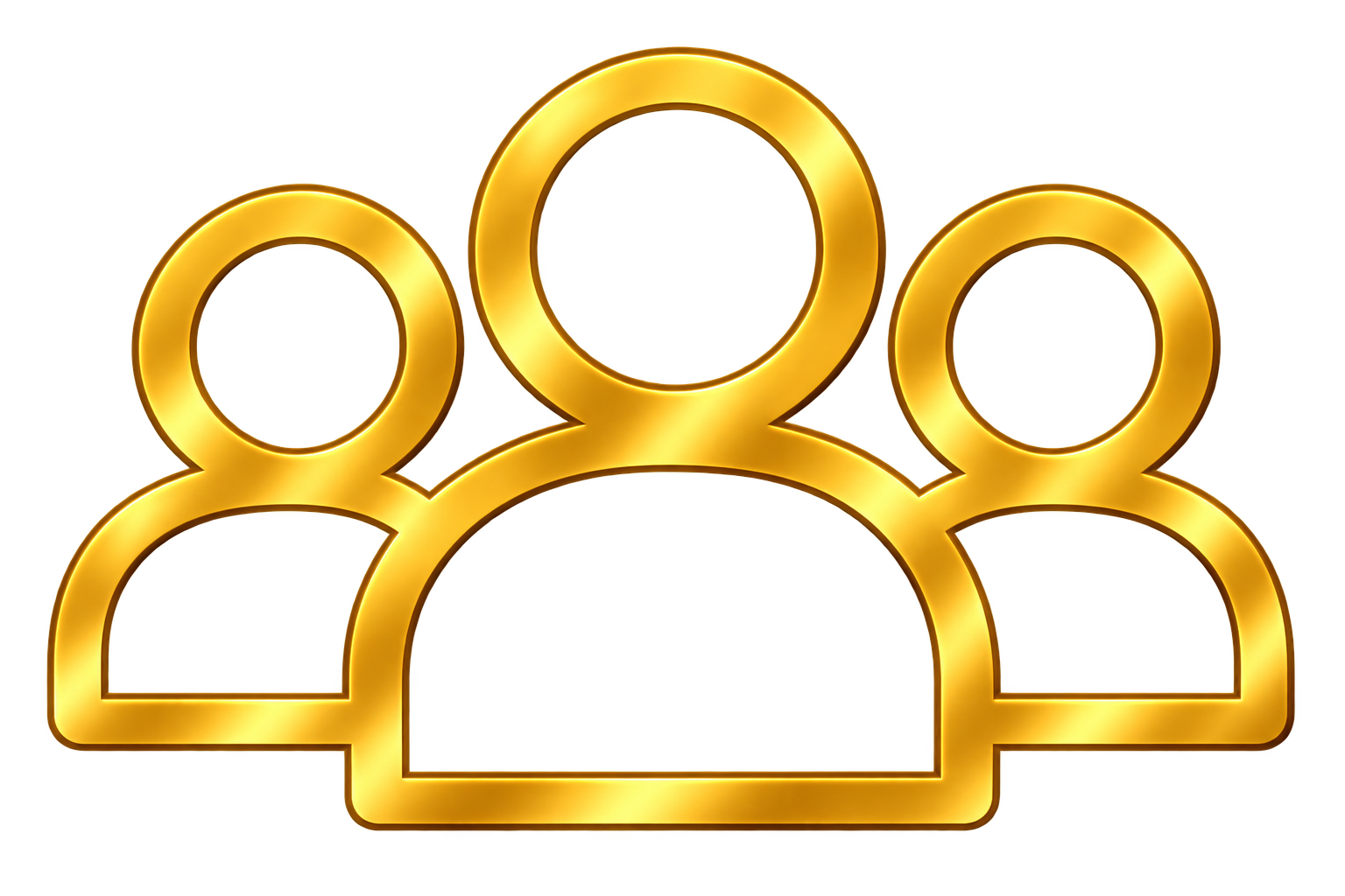 A glowing gold outline icon of three people, representing a group or community.