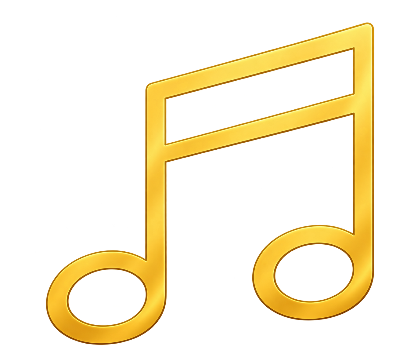 A metallic gold musical note symbol with a shiny, reflective surface