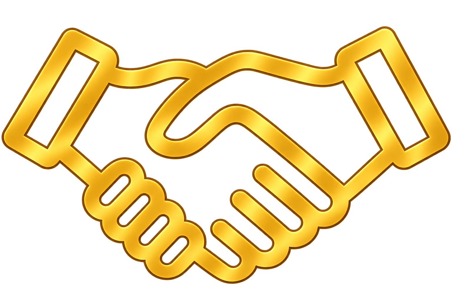 Gold neon outline of a handshake on a dark background
