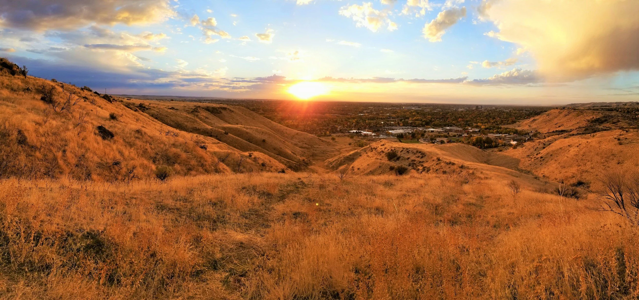 Boise foothills & neighborhoods view at sunset