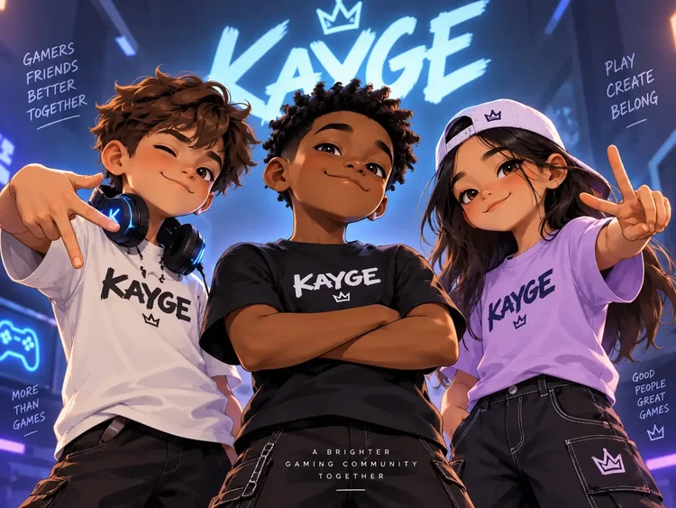 Illustrated KAYGE community members wearing KAYGE shirts
