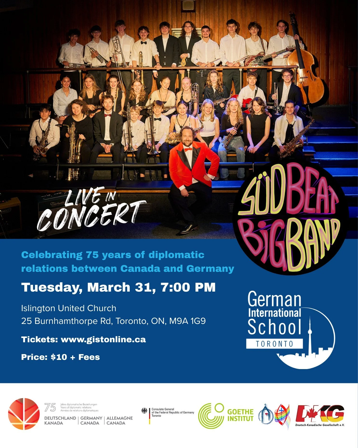 Mark your calendars, Toronto - the brass is coming! 🎷🎶🎺

We're thrilled to be hosting a vibrant concert on March 31 at 7:00 pm with the @suedbeatbigband from Cologne, Germany! 🤩

With high-energy performances and bold programming, they move effor
