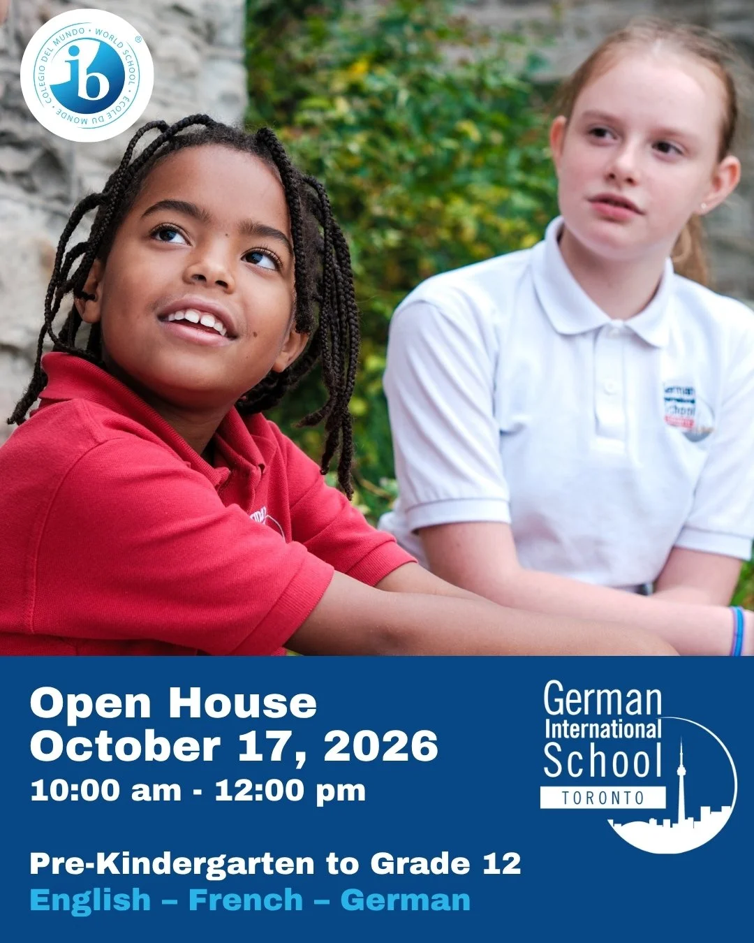You're invited to our Open House on Saturday, October 17 from 10:00 am&ndash;12:00 pm! Meet the teachers, tour the school, and discover what makes school life at GIST so special.

A proud IB World School, the German International School Toronto offer