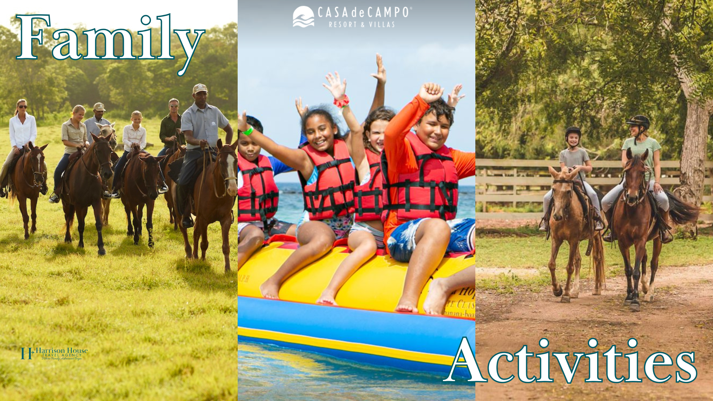 Family-friendly activities at Casa de Campo Resort including horseback riding and water sports