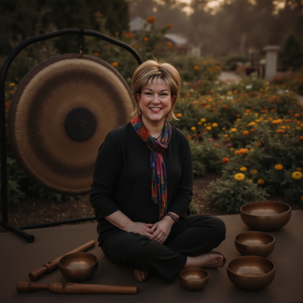Lynne at park with gong.png